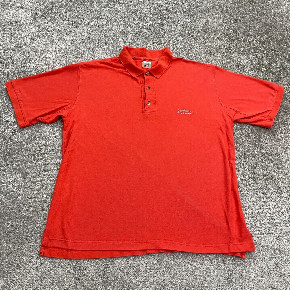 Columbia Polo Shirt Mens Large Orange Short Sleeve 100% Cotton Fishing Camping